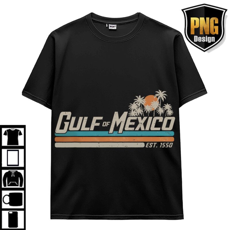 Gulf Of Mexico US America Est 1550 Retro Vintage Beach T-Shirt Design Bundle PNG 5