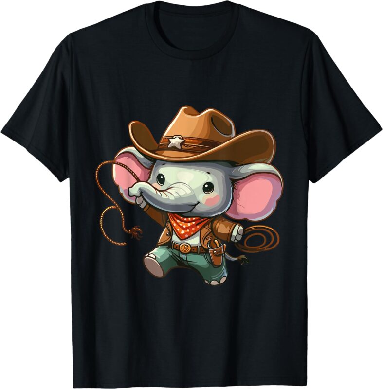Western Rodeo Cowboy Outfit Hat Elephant Texas Animals T-Shirt