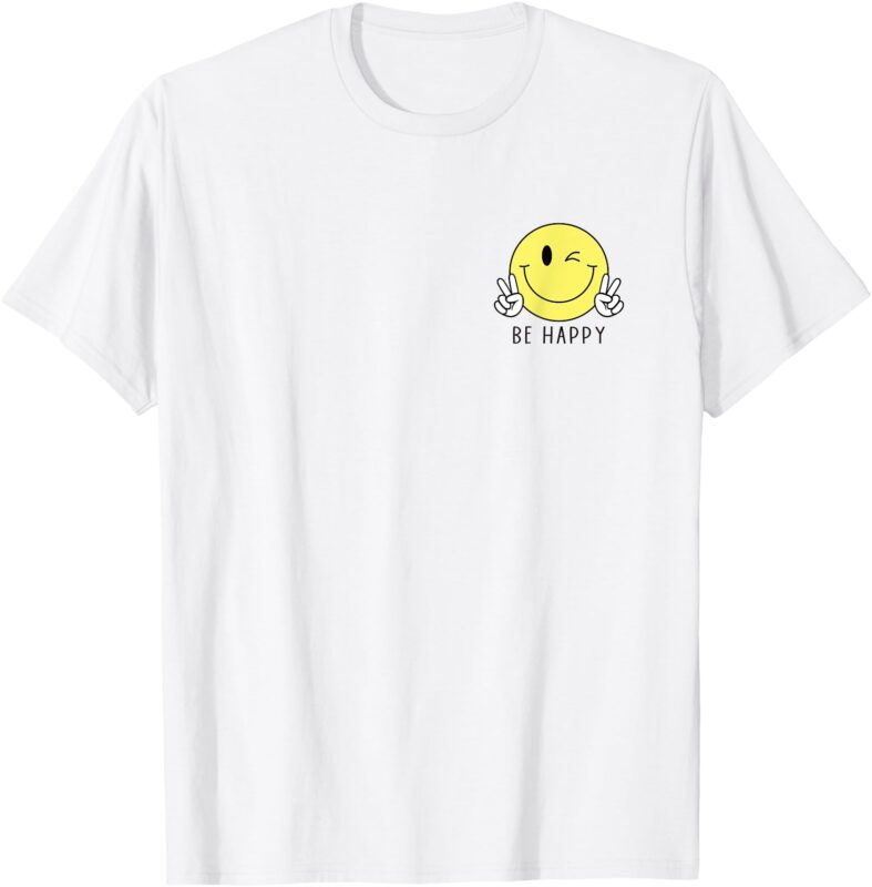 Winking Happy Face Pocket Logo Peace Sign Be Happy Positive T-Shirt