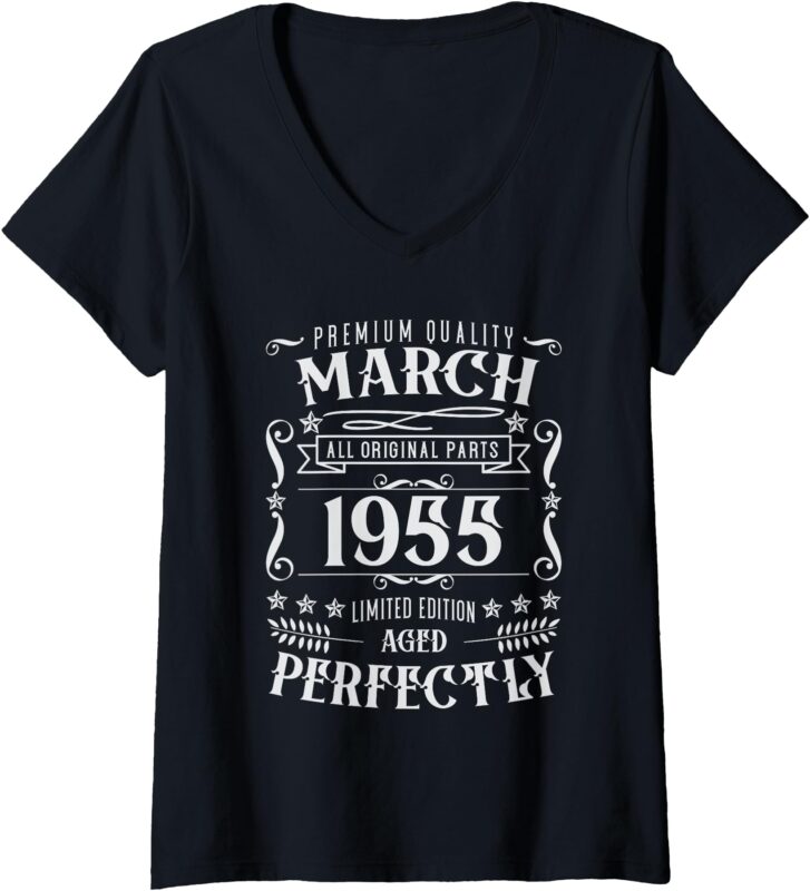Womens 70th Birthday Legends Were Born In March 1955 V-Neck T-Shirt