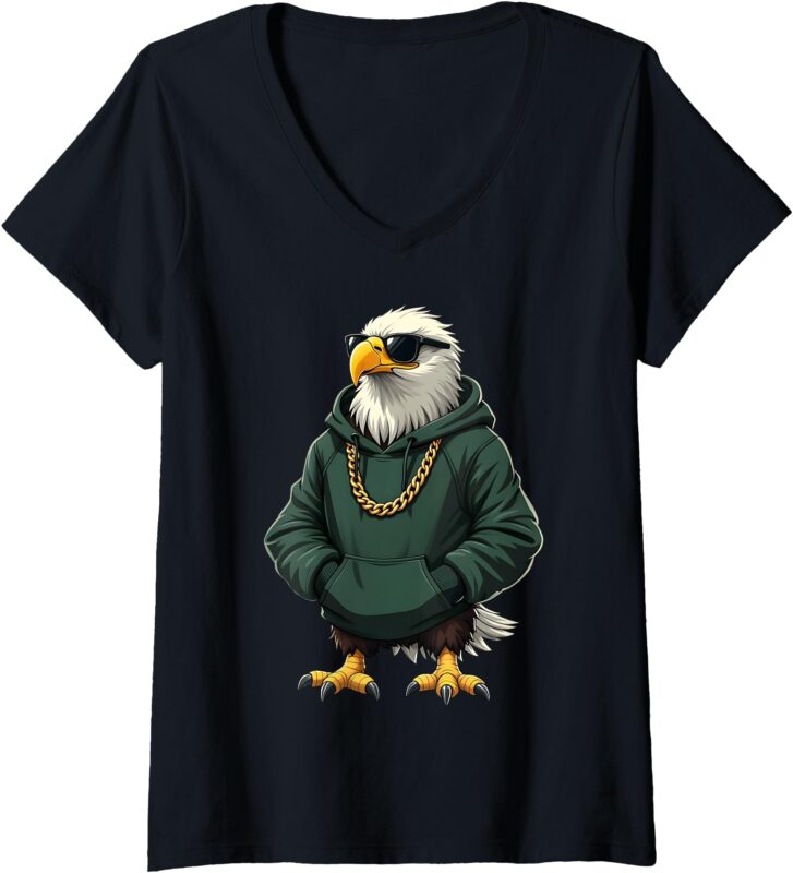 Womens Eagle Vintage Cool Bird In Sunglasses For Men Women Kids V-Neck T-Shirt