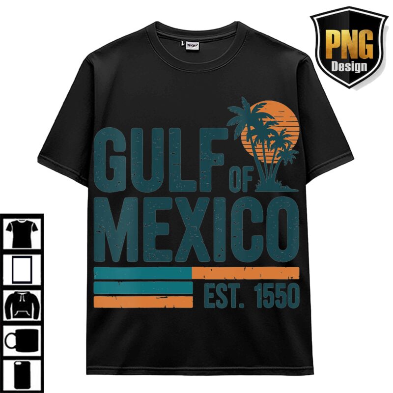 Gulf Of Mexico US America Est 1550 Retro Vintage Beach T-Shirt Design Bundle PNG 5