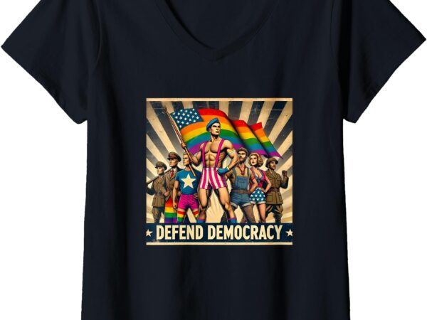 Womens lgbtq defend democracy v-neck t-shirt
