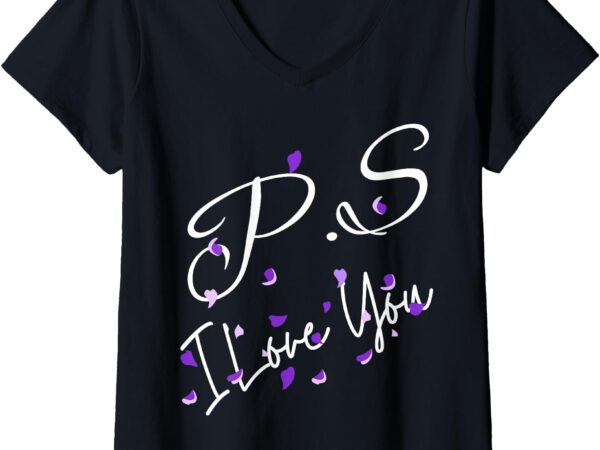 Womens ps i love you day valentine’s day purple heart women men kid v-neck t-shirt