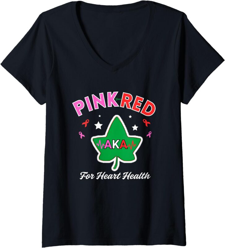 Womens Pink Goes Red TShirt, AKA Heart Health Awareness V-Neck T-Shirt