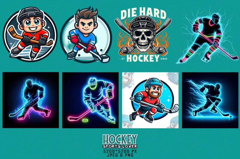 100 Trendy Retro Vintage Skull Hockey Lover t-shirt design bundle