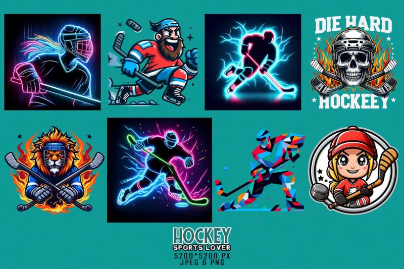 100 Trendy Retro Vintage Skull Hockey Lover t-shirt design bundle