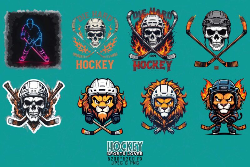 20 Vintage Sports Lion Hockey Player t-shirt design bundle