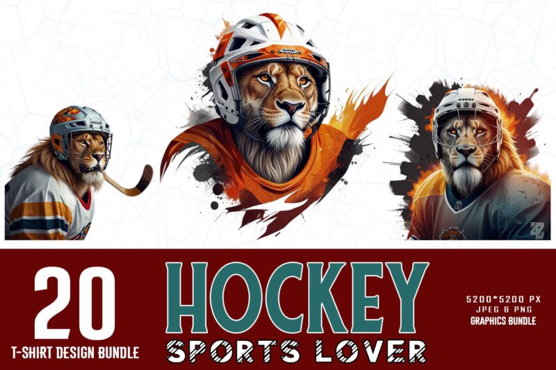 20 Vintage Sports Lion Hockey Player t-shirt design bundle