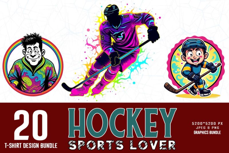 Popular Groovy Hockey Lover t-shirt design bundle of 20 design