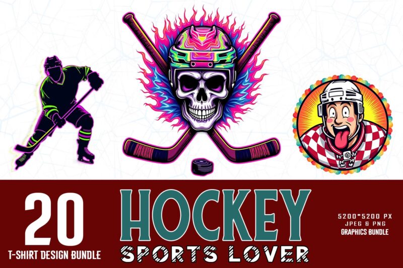 Trendy Retro Vintage Hockey Lover t-shirt design bundle of 20 design