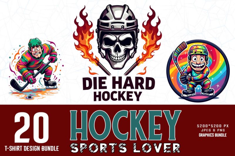 Vintage Sports Hockey t-shirt design bundle of 20 designs – download instantly
