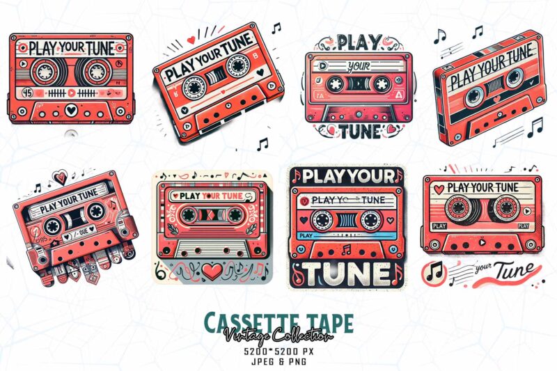 40 Retro Vintage Cassette Tape t-shirt design Mega bundle
