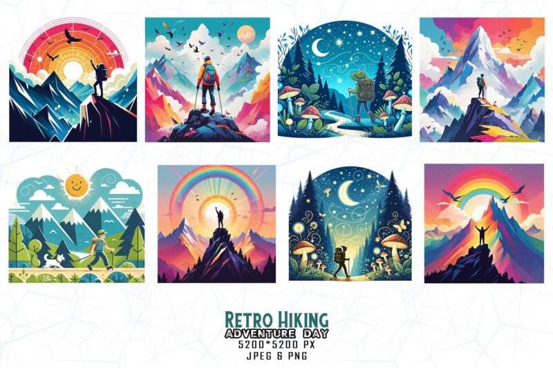 100 Popular Groovy Hiking Adventure Lover t-shirt design bundle