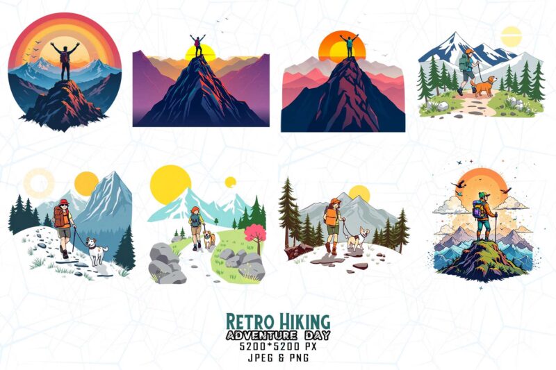 100 Popular Groovy Hiking Adventure Lover t-shirt design bundle