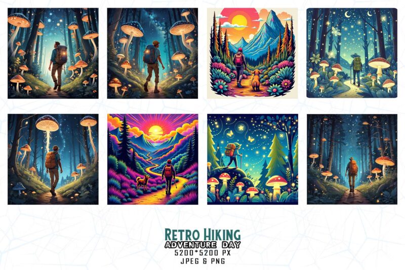 100 Popular Groovy Hiking Adventure Lover t-shirt design bundle