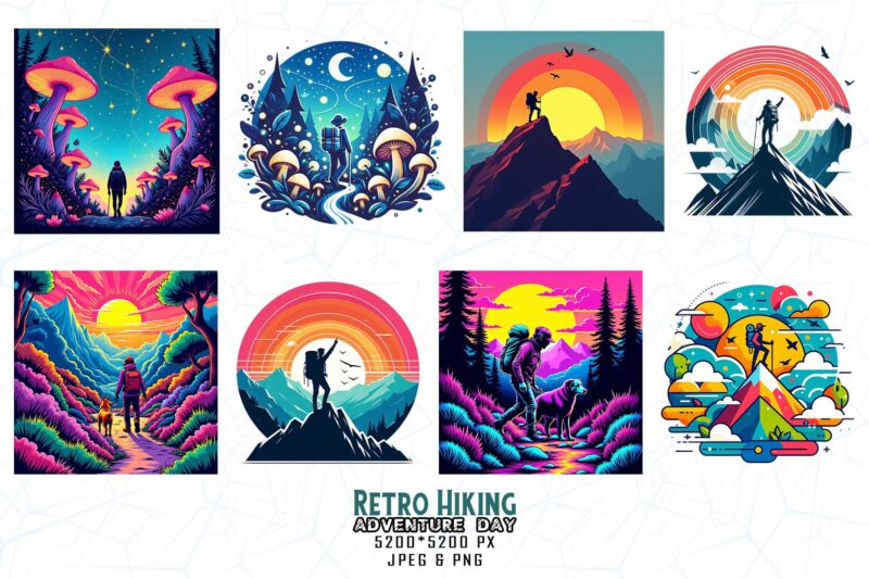 100 Popular Groovy Hiking Adventure Lover t-shirt design bundle