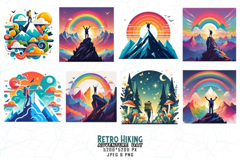 100 Popular Groovy Hiking Adventure Lover t-shirt design bundle