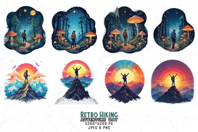 100 Popular Groovy Hiking Adventure Lover t-shirt design bundle