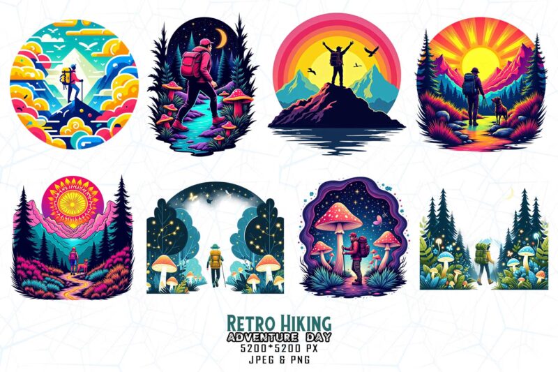Vintage Hiking Adventure t-shirt design bundle of 20 designs – download instantly