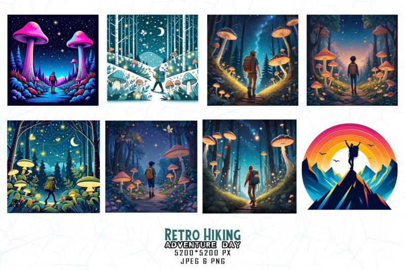 100 Popular Groovy Hiking Adventure Lover t-shirt design bundle