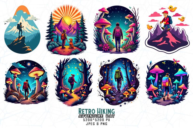 60 Trendy Retro Vintage Hiking Adventure t-shirt design bundle