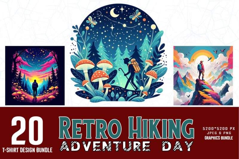 Vintage Hiking Adventure t-shirt design bundle of 20 designs – download instantly