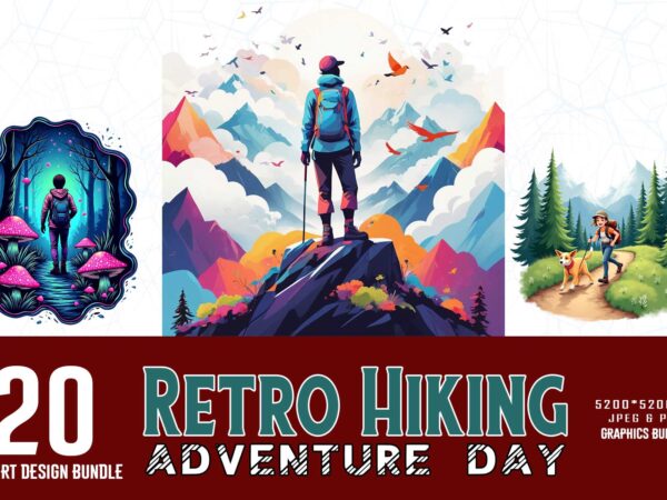Vintage hiking adventure t-shirt design bundle of 20 designs – download instantly Vintage hiking adventure t-shirt design bundle of 20 designs – download instantly