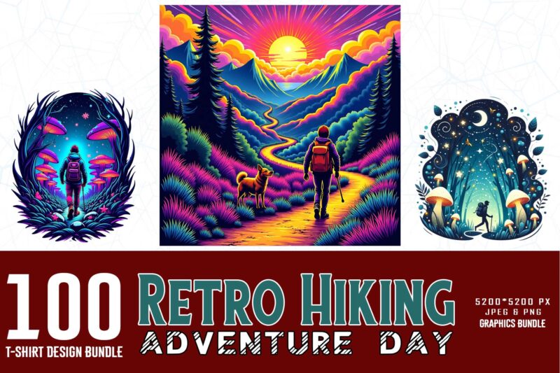 100 Popular Groovy Hiking Adventure Lover t-shirt design bundle
