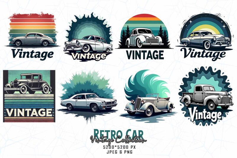 Groovy Car t-shirt design bundle of 20 designs – download instantly for Print