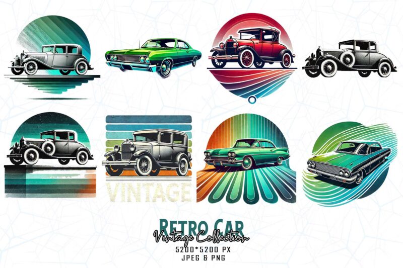 Trendy Retro Vintage Car Lover t-shirt design bundle of 80 designs – download instantly