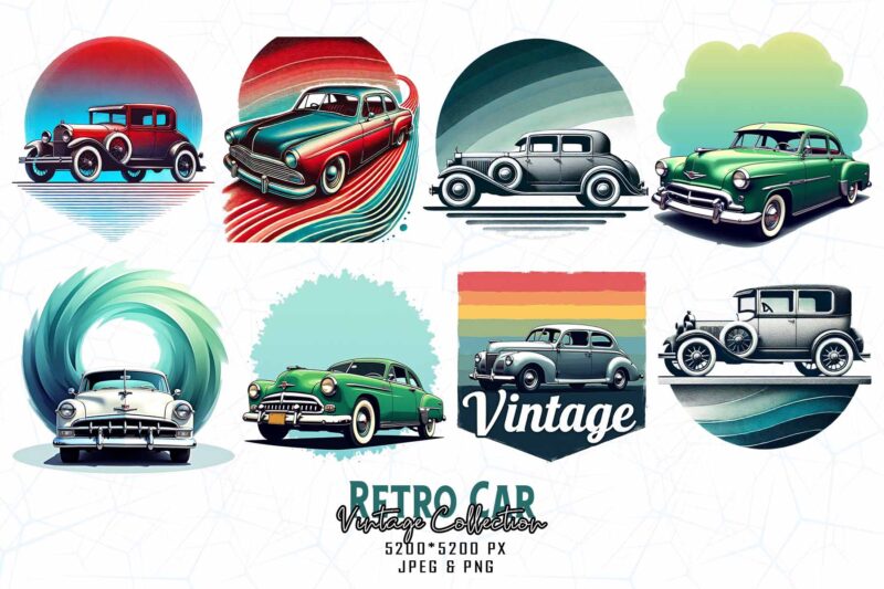 Trendy Retro Vintage Car Lover t-shirt design bundle of 80 designs – download instantly
