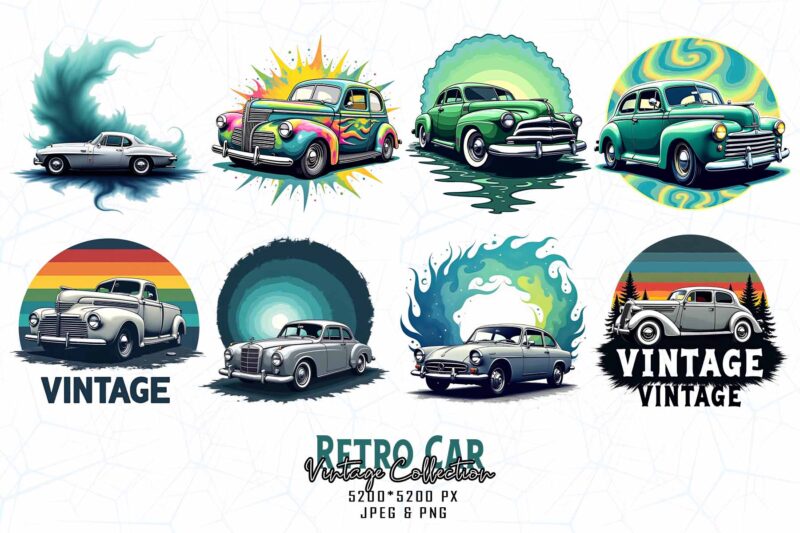 Groovy Car t-shirt design bundle of 20 designs – download instantly for Print