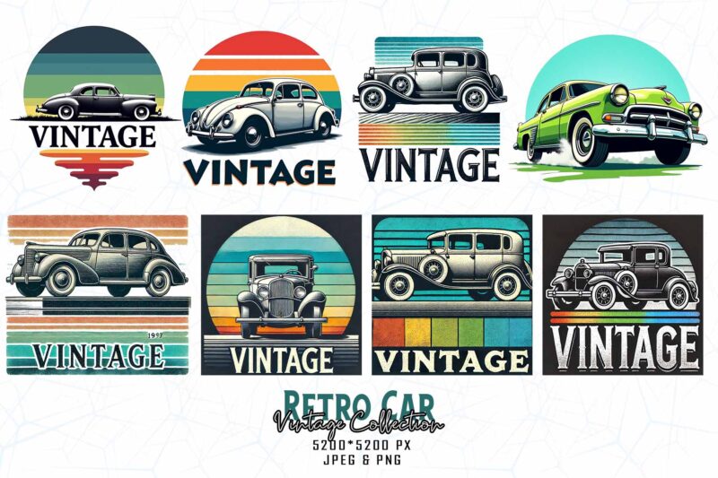 20 Trendy Retro Vintage Car Lover t-shirt design bundle