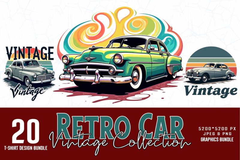 Groovy Car t-shirt design bundle of 20 designs – download instantly for Print
