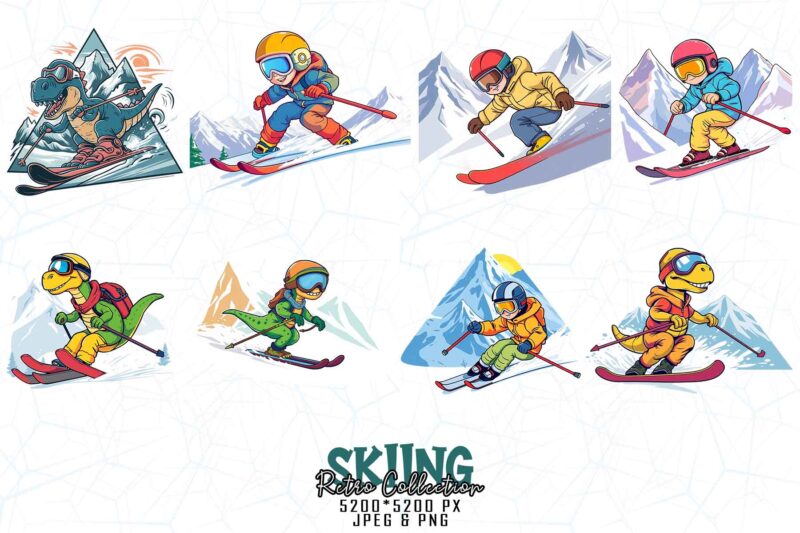 Vintage Colour Winter Sports Skiing t-shirt design bundle