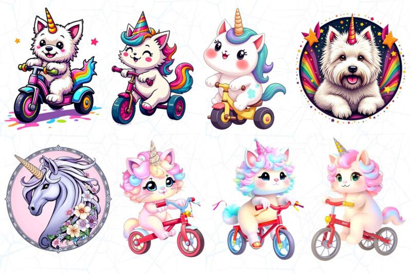 Trendy Retro Vintage Unicorn Puppy Dog t-shirt design bundle