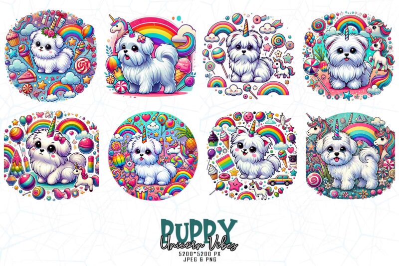 Vintage Puppy Unicorn t-shirt design bundle of 20 designs – download instantly