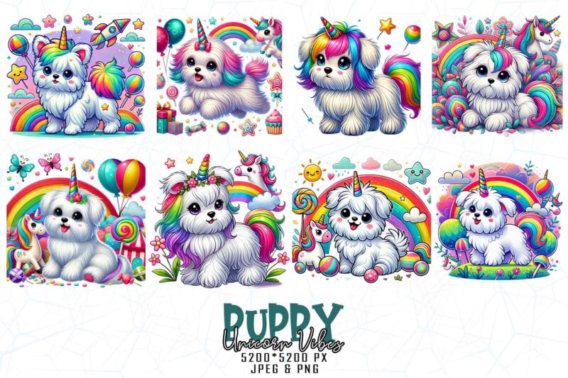 Popular Groovy Puppy Dog Unicorn Lover t-shirt design bundle