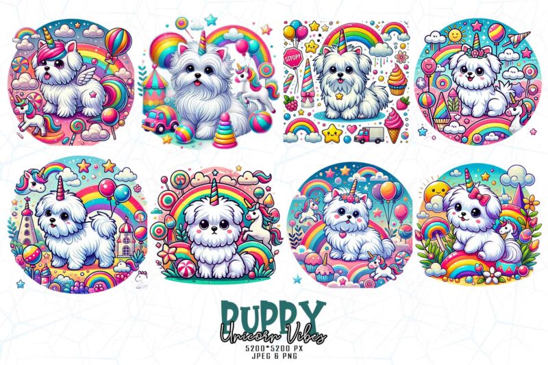 Vintage Puppy Unicorn t-shirt design bundle of 20 designs – download instantly