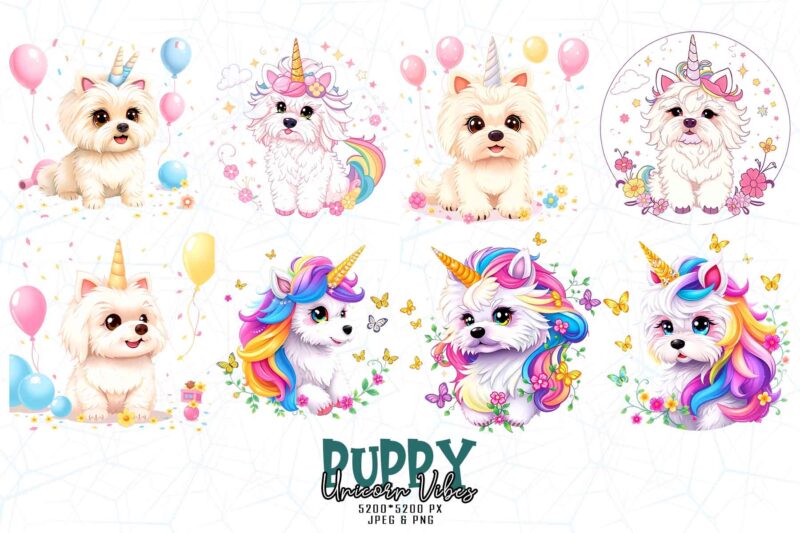 Popular Groovy Puppy Dog Unicorn Lover t-shirt design bundle