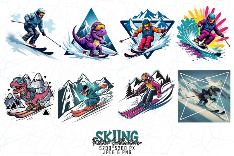 Groovy Winter Sports Skiing Lover t-shirt design bundle of 20 designs – download instantly T-Shirt Bundle