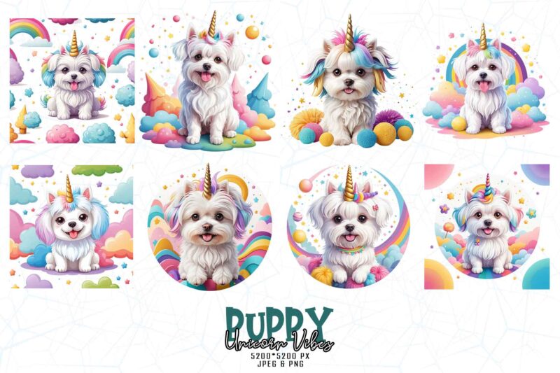 80 Popular Groovy Puppy Dog Unicorn Lover t-shirt design bundle