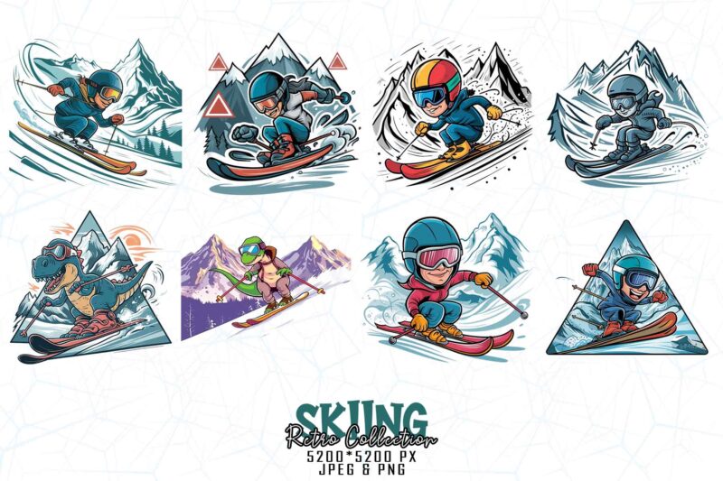 Winter Sports Skiing Illustration T-shirt design bundle of 20 designs