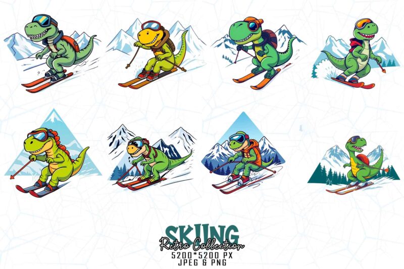 Trendy Retro Vintage Winter Sports Skiing t-shirt design bundle of 20 designs – download instantly for Print