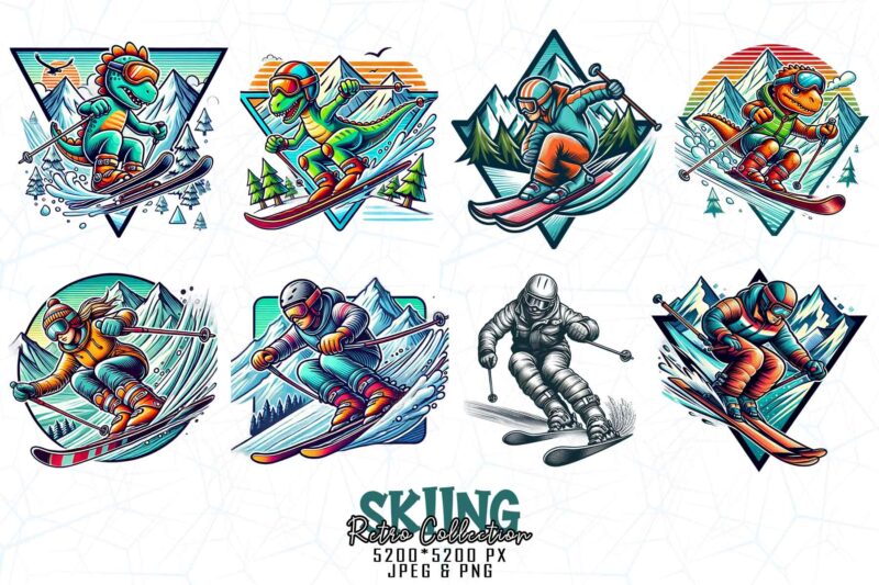 Winter Sports Skiing Illustration T-shirt design bundle