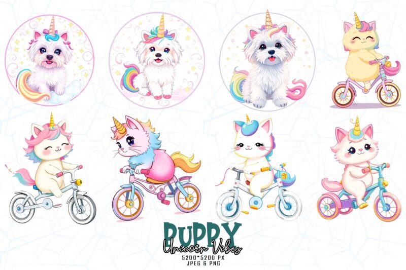 Trendy Retro Vintage Unicorn Puppy Dog t-shirt design bundle