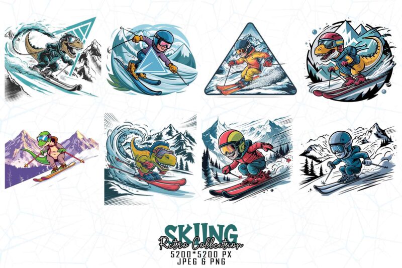 Trendy Retro Vintage Winter Sports Skiing t-shirt design bundle of 20 designs – download instantly