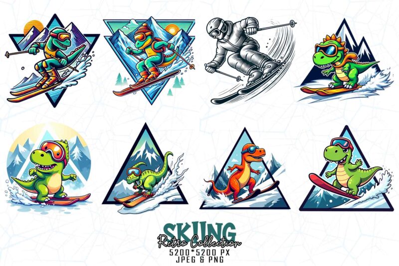 Popular Groovy Winter Sports Skiing Lover t-shirt design bundle of 20 designs – download instantly T-Shirt Bundle
