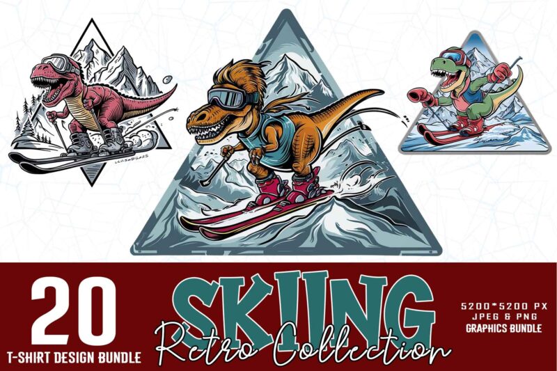 Groovy Winter Sports Skiing Lover t-shirt design bundle of 20 designs – download instantly T-Shirt Bundle